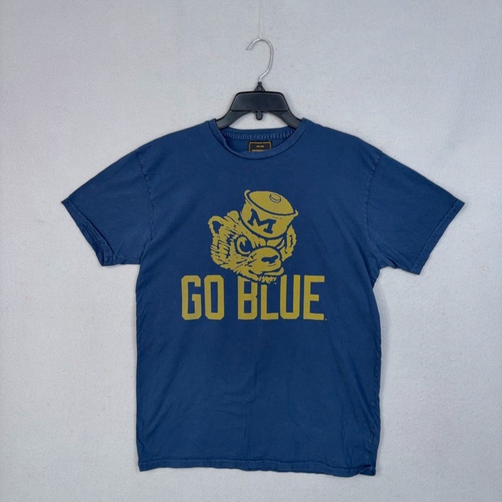 Michigan Wolverines Shirt Mens Large Blue Graphic Go Blue Sportswear Retro Brand